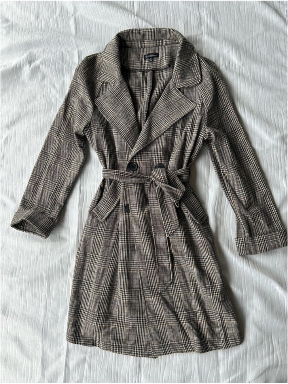 Chocolate Brown Plaid Trench Coat